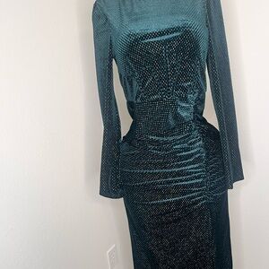 SHEIN Blue Maxi Cocktail Dress with Long Bishop Sleeves and Mock Neck